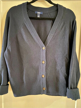 Chaps Navy Blue, New Without Tags, Button-Front Cardigan.